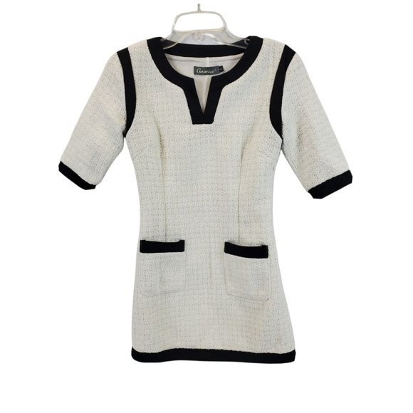 GAMISS Women's Dress Small Off-White - Ivory w/ Black Trim Side Zipper - Picture 1 of 11